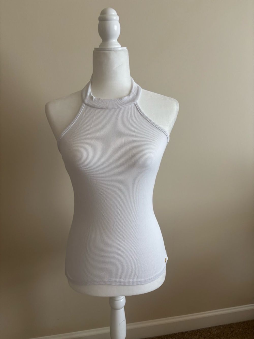 bebe White Ribbed Halter Tank